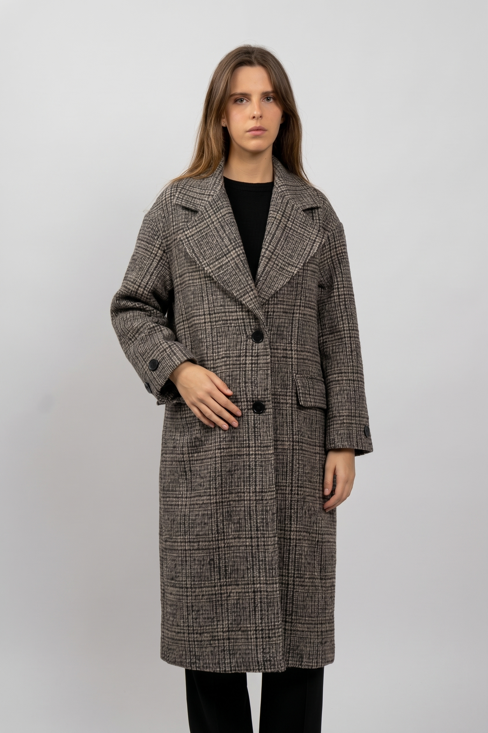 MANTEAU LONG EN LAINE À CARREAUX - K-ZELL PARIS