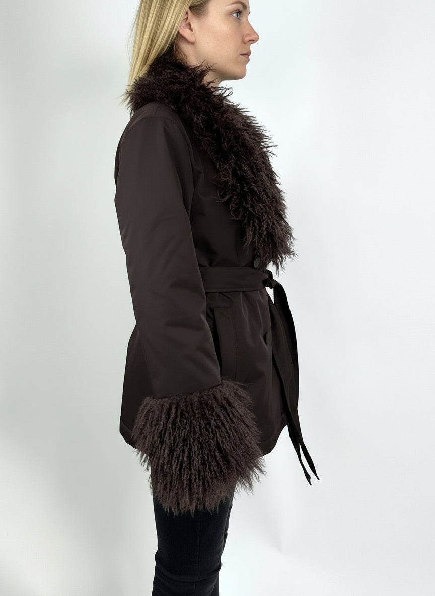 MANTEAU AVEC COL FAUSSE FOURRURE MOUTON DE MONGOLIE