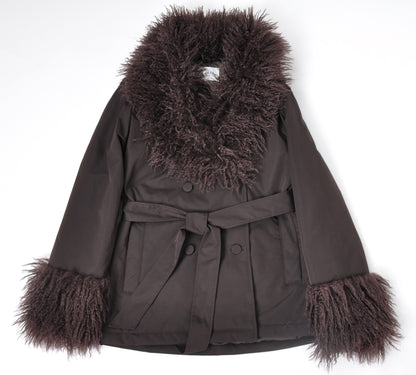 MANTEAU AVEC COL FAUSSE FOURRURE MOUTON DE MONGOLIE