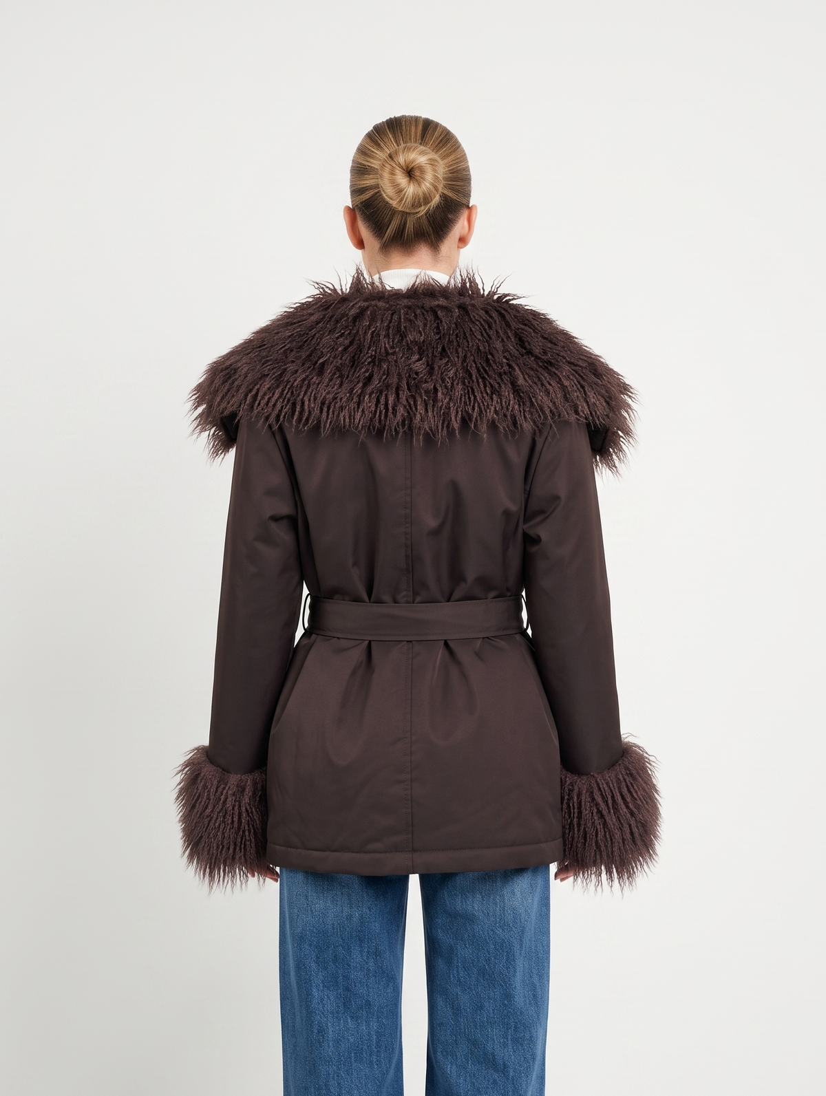 MANTEAU AVEC COL FAUSSE FOURRURE MOUTON DE MONGOLIE - K-ZELL PARIS
