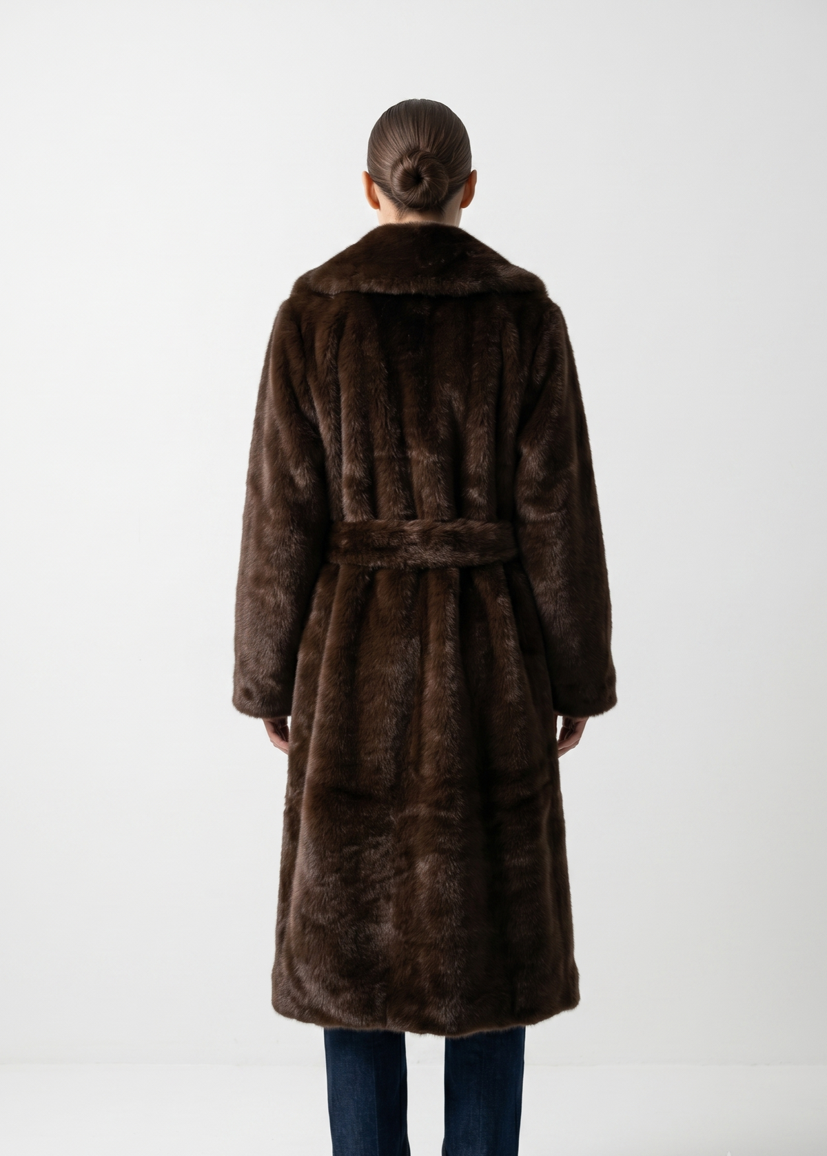 MANTEAU LONG EN FAUSSE FOURRURE A CEINTURE - K-ZELL PARIS