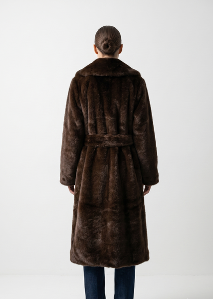 MANTEAU LONG EN FAUSSE FOURRURE A CEINTURE - K-ZELL PARIS