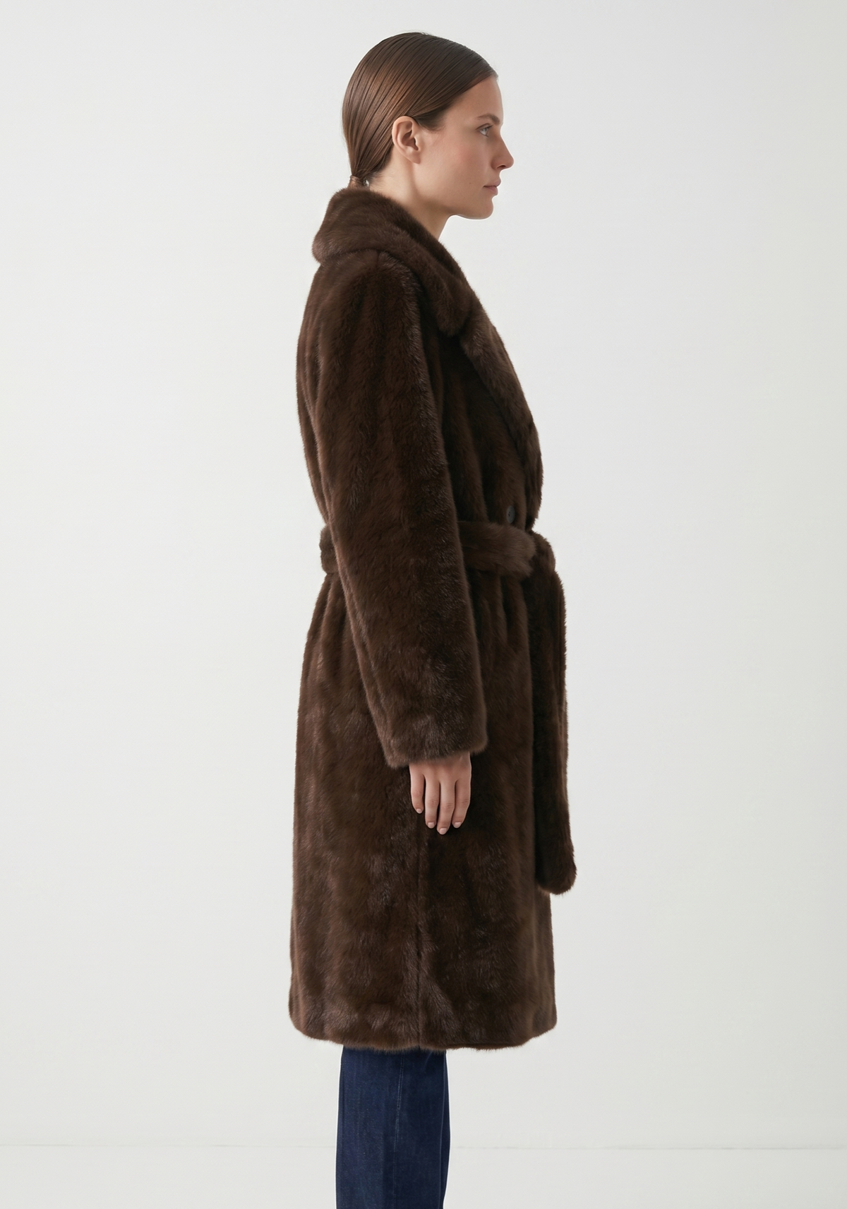 MANTEAU LONG EN FAUSSE FOURRURE A CEINTURE - K-ZELL PARIS