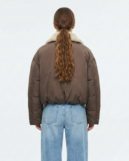 Puffer jacket with faux fur collar