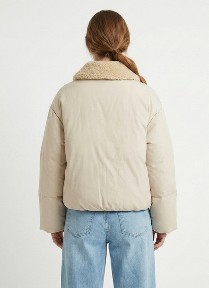 Puffer jacket with faux fur collar