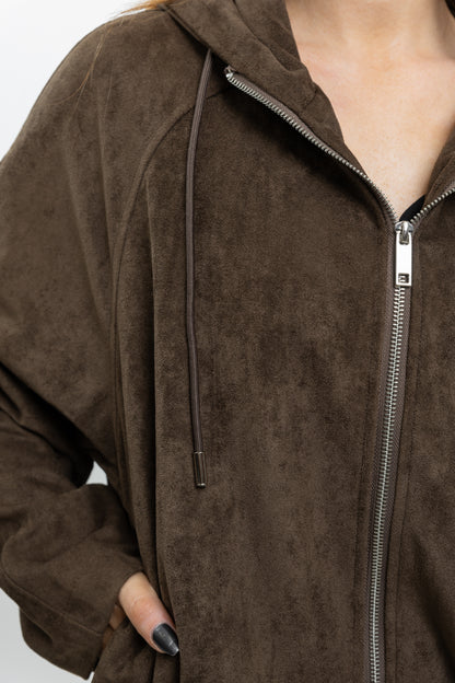 CHAQUETA CON CAPUCHA Y CREMALLERA EFECTO ANTE