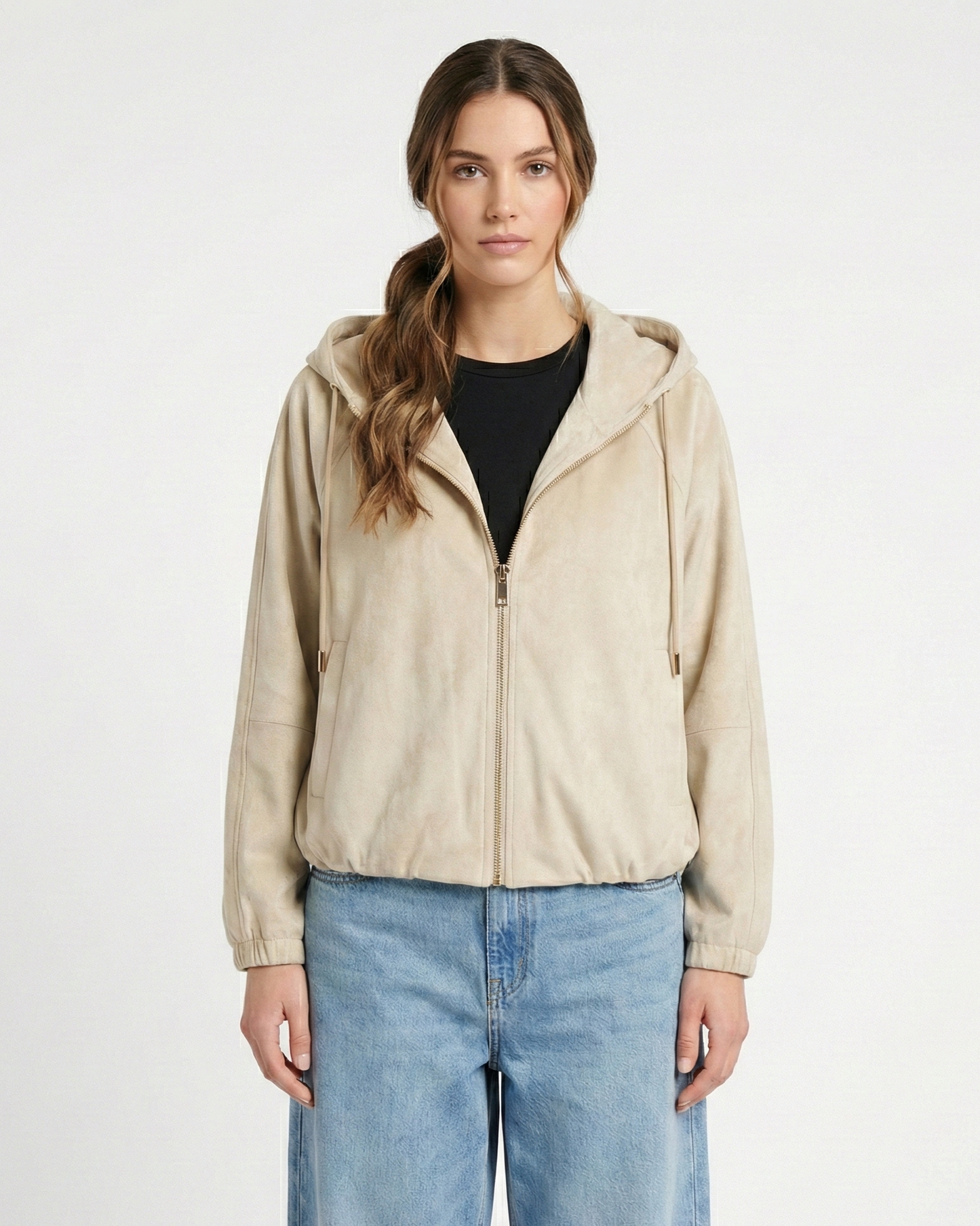 CHAQUETA CON CAPUCHA Y CREMALLERA EFECTO ANTE