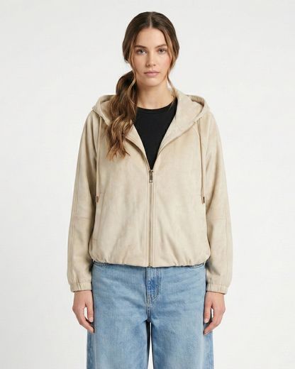 CHAQUETA CON CAPUCHA Y CREMALLERA EFECTO ANTE