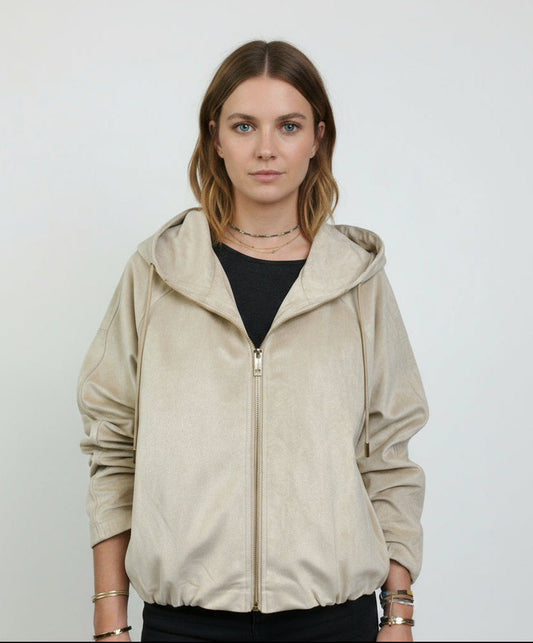 VESTE ZIPPÉE À CAPUCHE EFFET DAIM