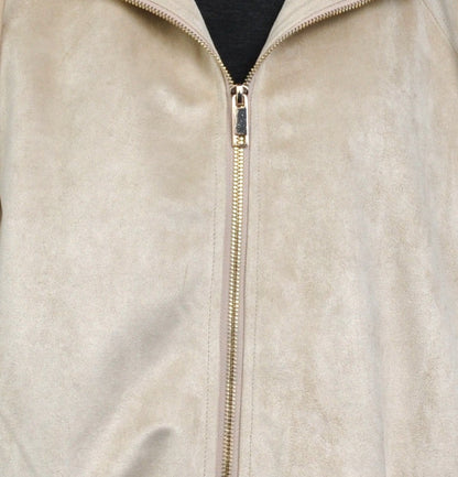 SUEDE-EFFECT HOODED ZIP-UP JACKET