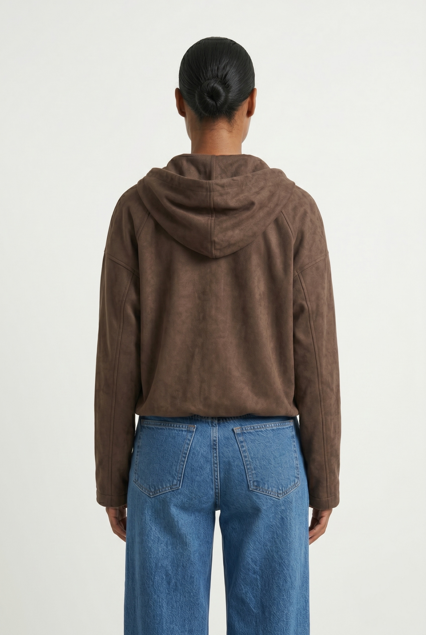 SUEDE-EFFECT HOODED ZIP-UP JACKET