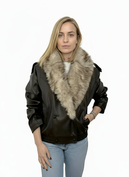 BLOUSON SIMILICUIR COL EN FAUSSE FOURRURE