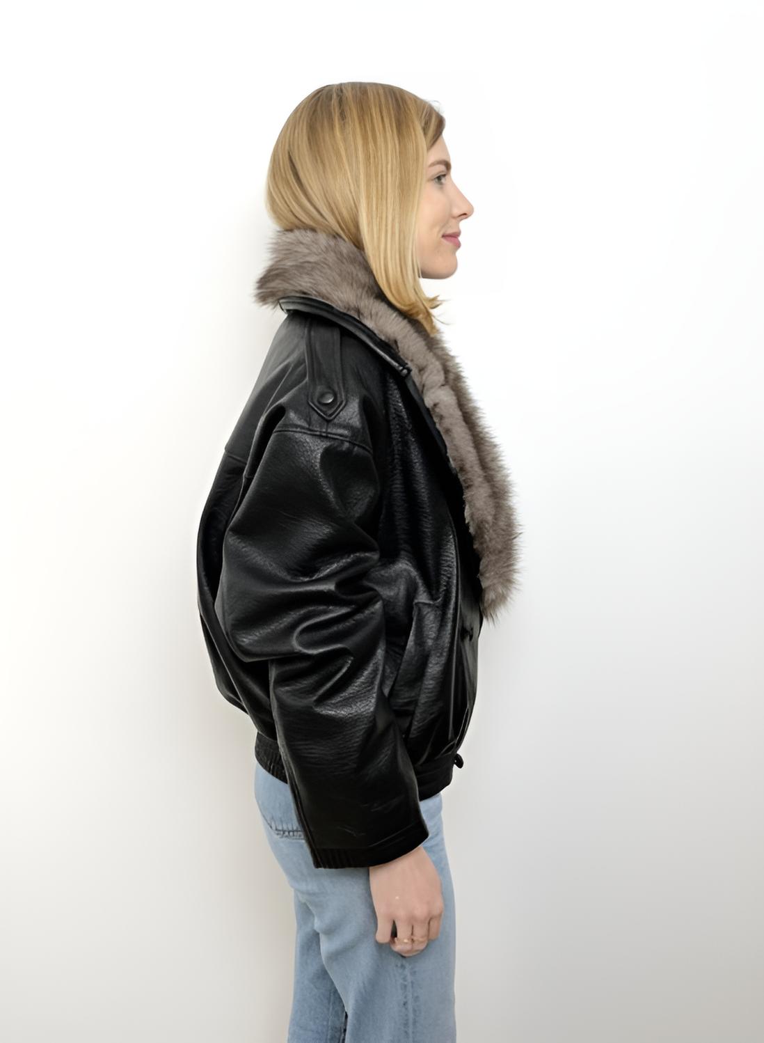 BLOUSON SIMILICUIR COL EN FAUSSE FOURRURE