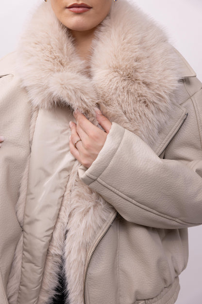 BLOUSON SIMILICUIR AVEC COL FAUSSE FOURRURE AMOVIBLE - K-ZELL PARIS