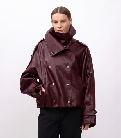 BLOUSON EN SIMILICUIR AVEC COL MONTANT - K-ZELL PARIS