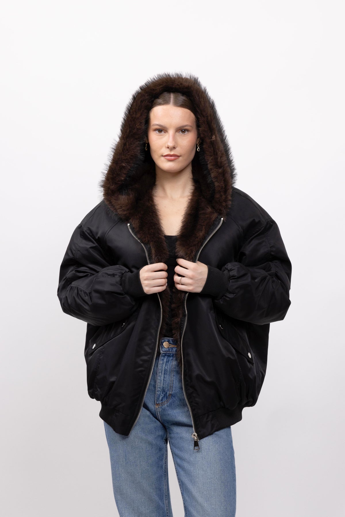 FAUX FUR HOODED JACKET