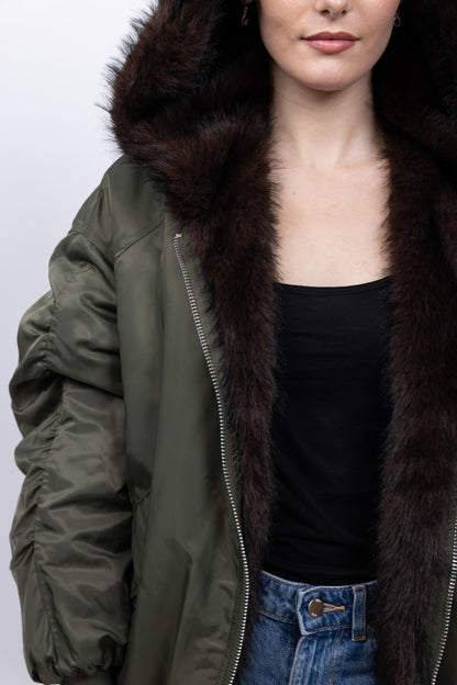 BLOUSON À CAPUCHE EN FAUSSE FOURRURE - K-ZELL PARIS