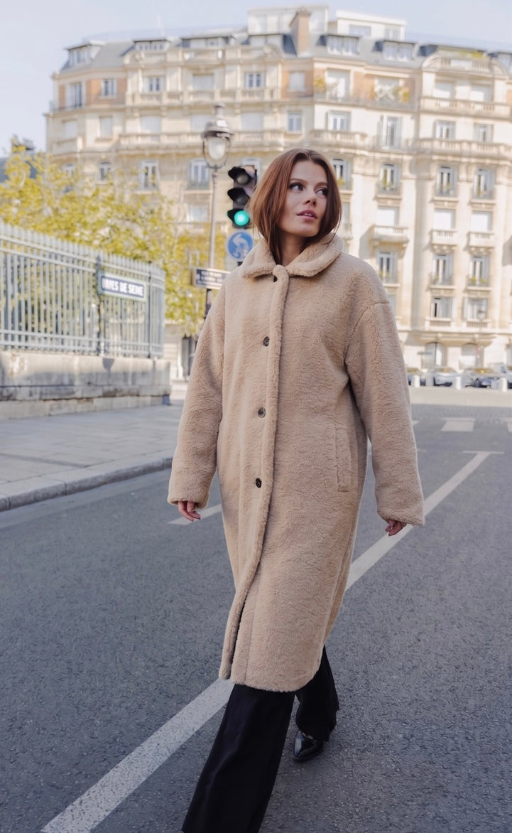 MANTEAU LONG EN FAUSSE FOURRURE MOUTON - K-ZELL PARIS