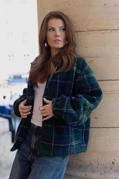 GILET EFFET MOUTON À CARREAUX