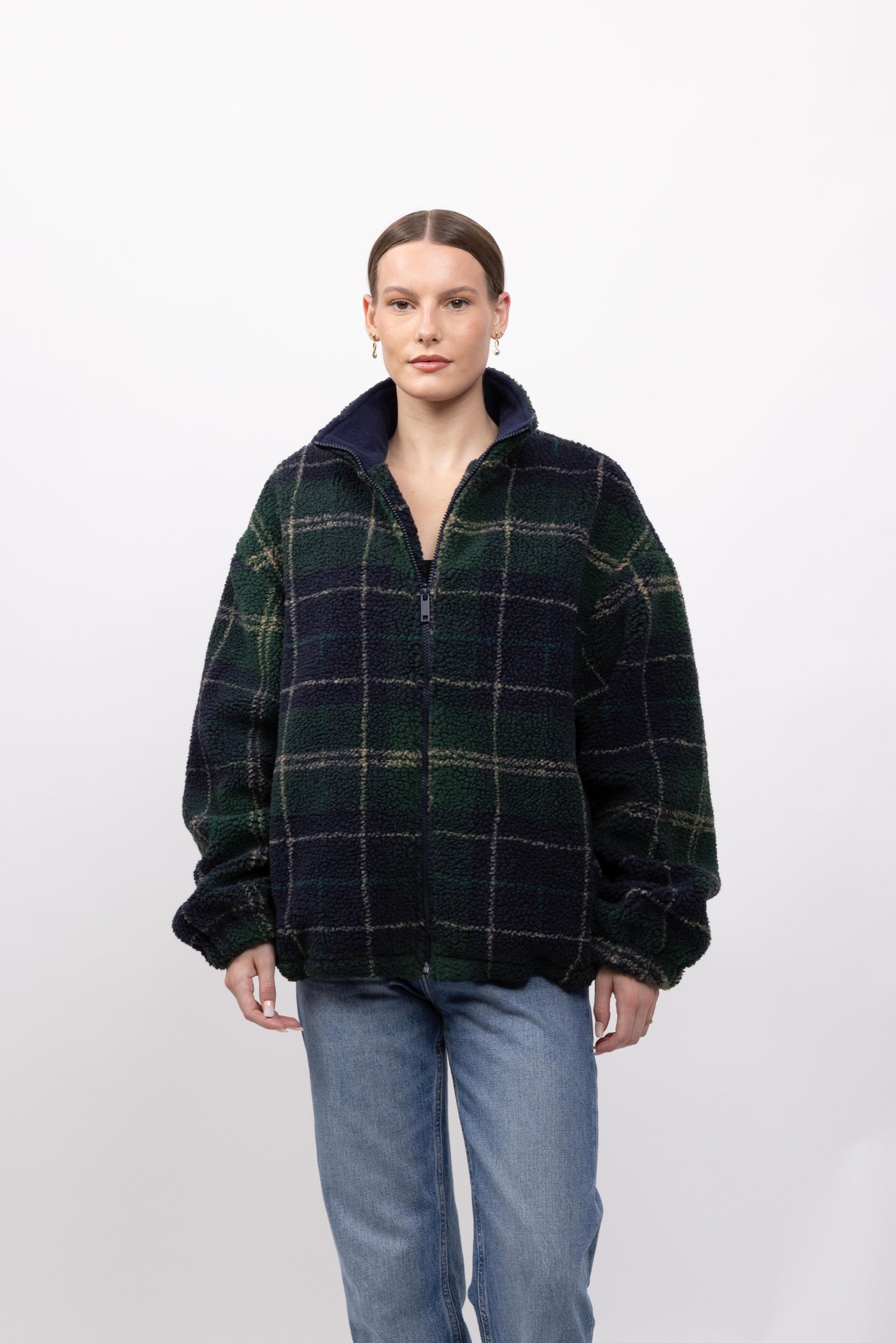 GILET EFFET MOUTON À CARREAUX