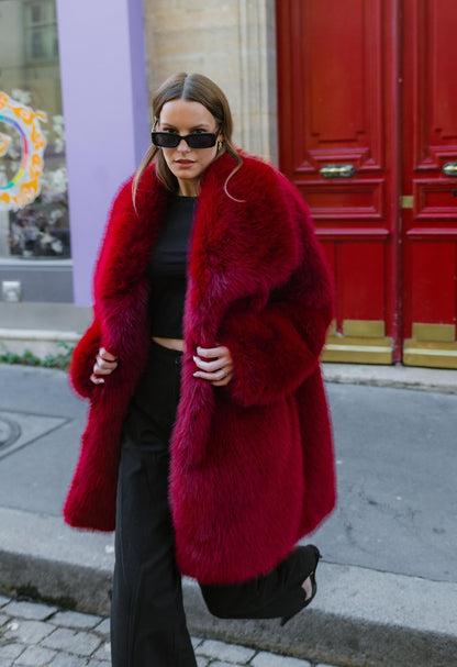 MANTEAU MI-LONG EN FAUSSE FOURRURE EFFET RENARD