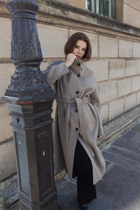 MANTEAU LAINE À COL MONTANT - FAIT MAIN - K-ZELL PARIS