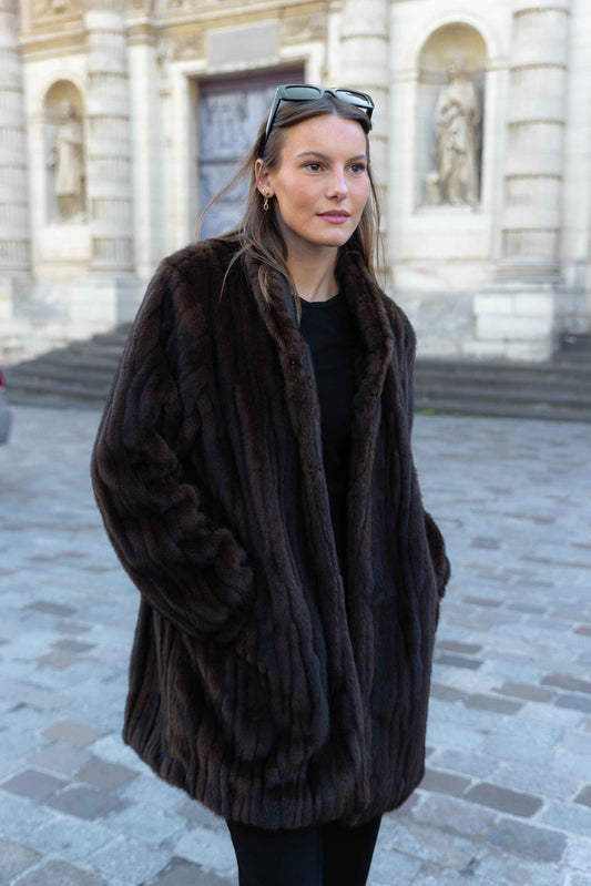 MANTEAU EN FAUSSE FOURRURE EFFET VISON