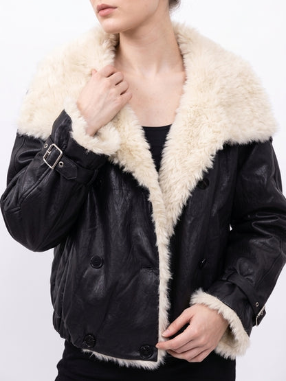 BLOUSON EN SIMILICUIR À INTÉRIEUR FAUSSE FOURRURE
