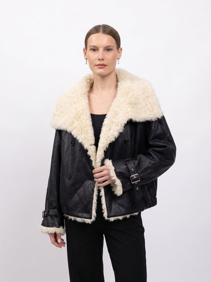 BLOUSON EN SIMILICUIR À INTÉRIEUR FAUSSE FOURRURE