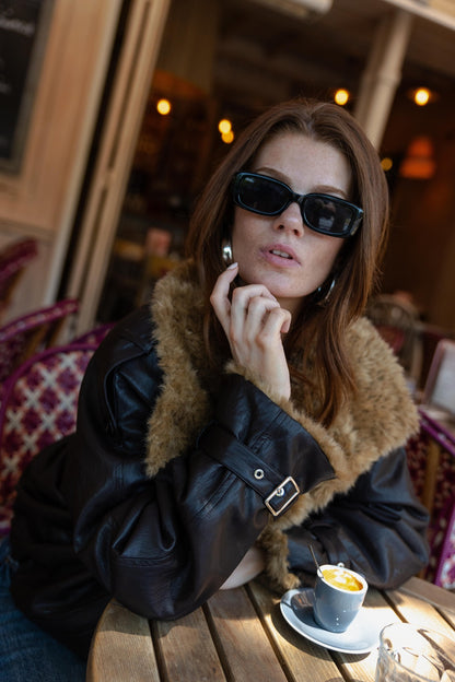 BLOUSON EN SIMILICUIR À INTÉRIEUR FAUSSE FOURRURE