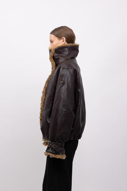 BLOUSON EN SIMILICUIR À INTÉRIEUR FAUSSE FOURRURE