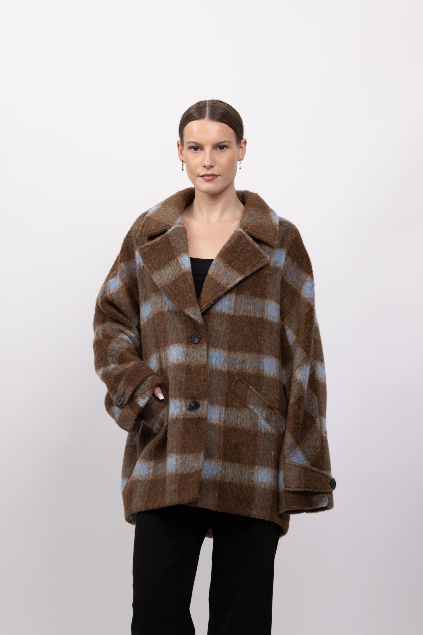 MANTEAU À CARREAUX AVEC LAINE