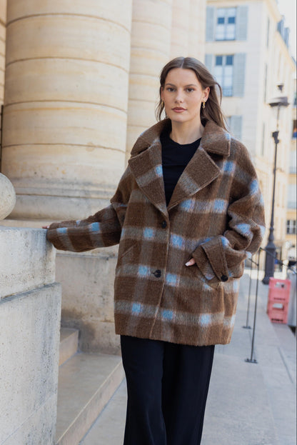 MANTEAU À CARREAUX AVEC LAINE