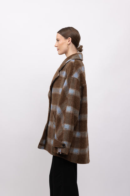 MANTEAU À CARREAUX AVEC LAINE
