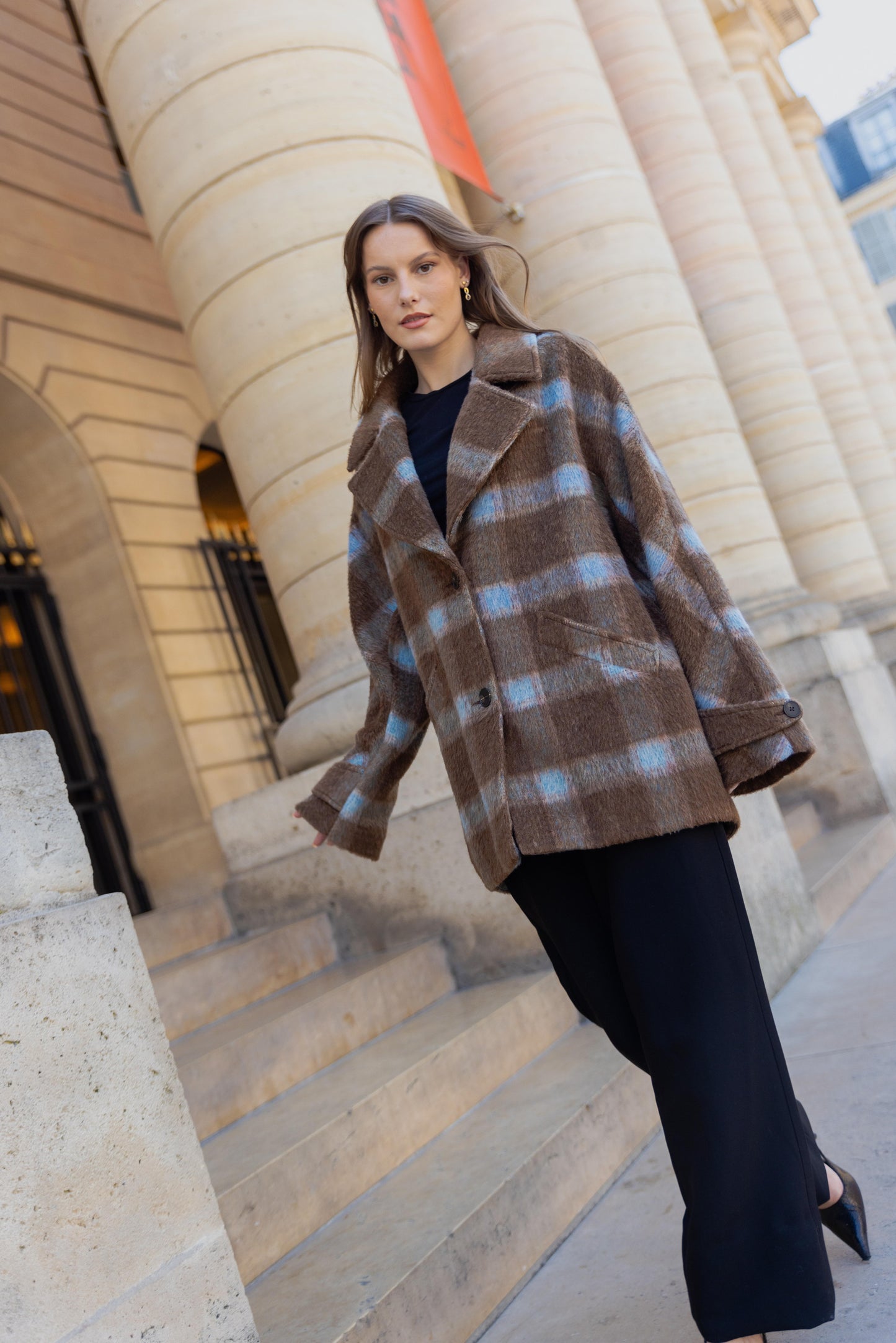 MANTEAU À CARREAUX AVEC LAINE
