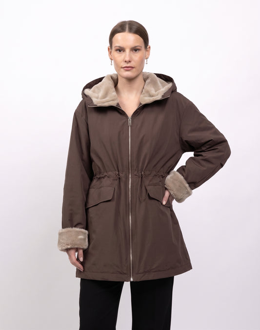 PARKA IMPERMÉABLE A CAPUCHE ET INTÉRIEUR FAUSSE FOURRURE