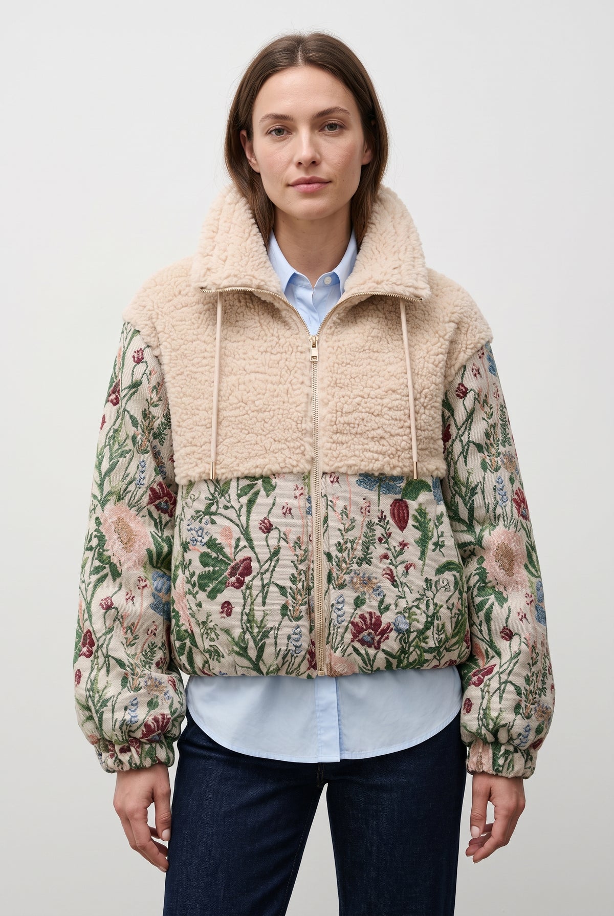 DOUDOUNE EN JACQUARD FLEURS ET FAUX MOUTON