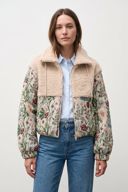 DOUDOUNE EN JACQUARD FLEURS ET FAUX MOUTON