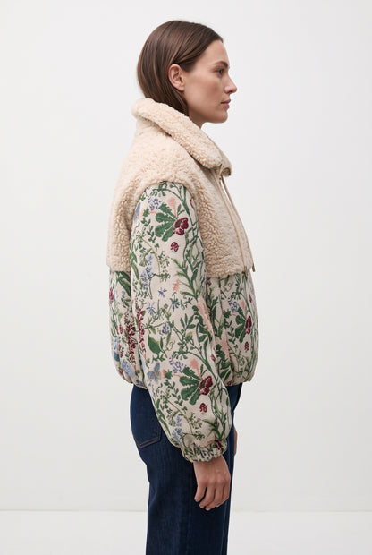 DOUDOUNE EN JACQUARD FLEURS ET FAUX MOUTON