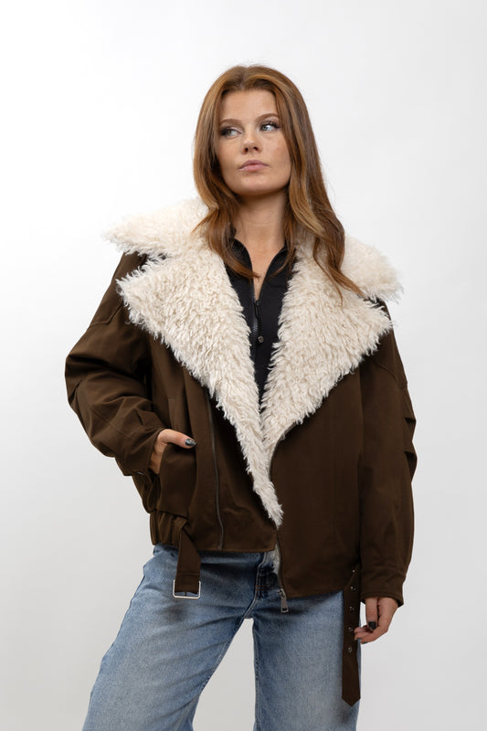 CHAQUETA BIKER CON BORREGUILLO SINTÉTICO