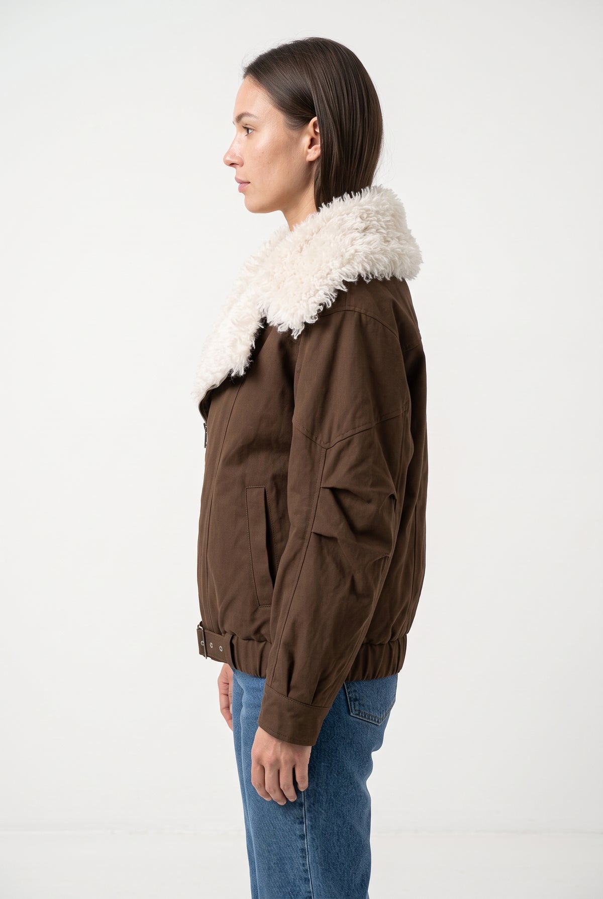 BLOUSON BIKER AVEC FAUSSE FOURRURE MOUTON
