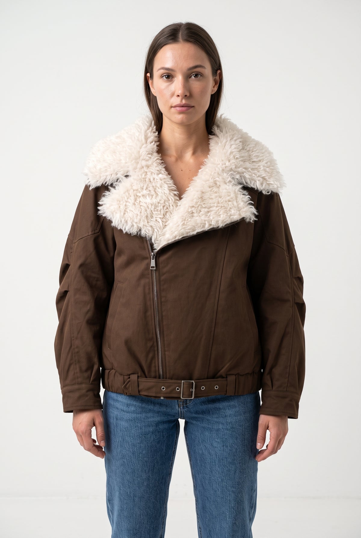 BLOUSON BIKER AVEC FAUSSE FOURRURE MOUTON