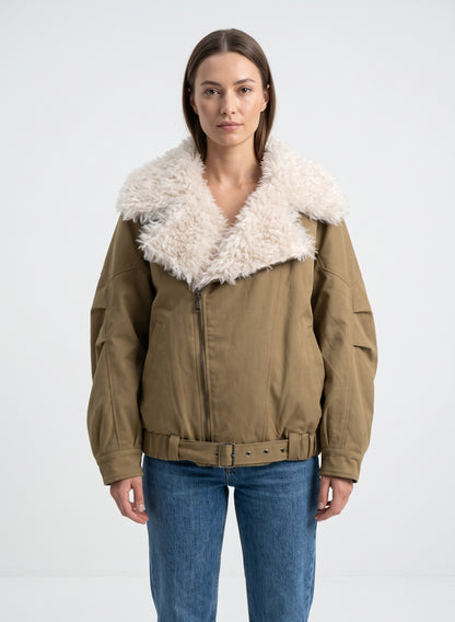 BLOUSON BIKER AVEC FAUSSE FOURRURE MOUTON