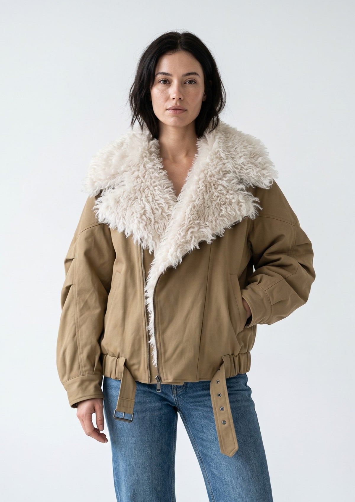 BLOUSON BIKER AVEC FAUSSE FOURRURE MOUTON