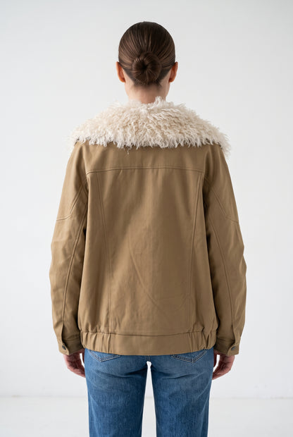 BLOUSON BIKER AVEC FAUSSE FOURRURE MOUTON
