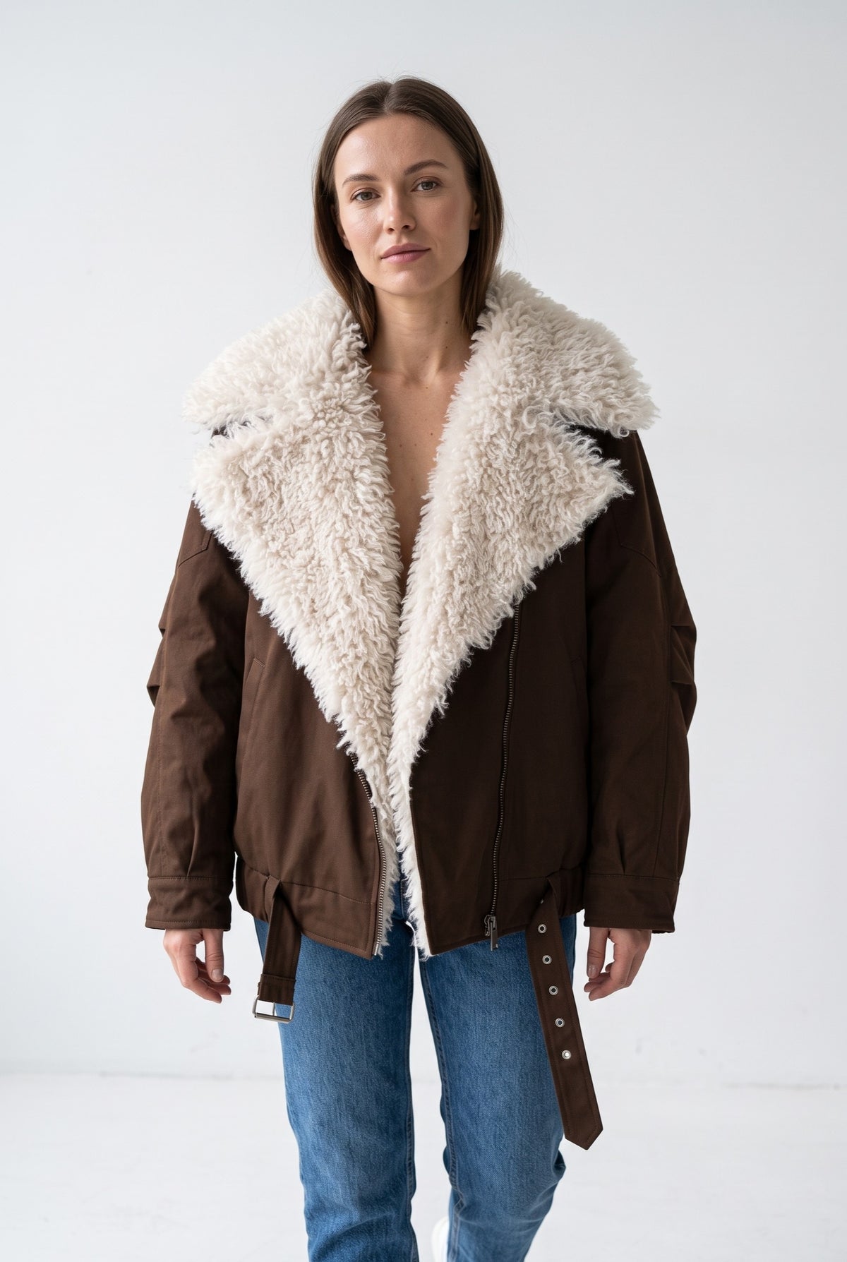 BLOUSON BIKER AVEC FAUSSE FOURRURE MOUTON