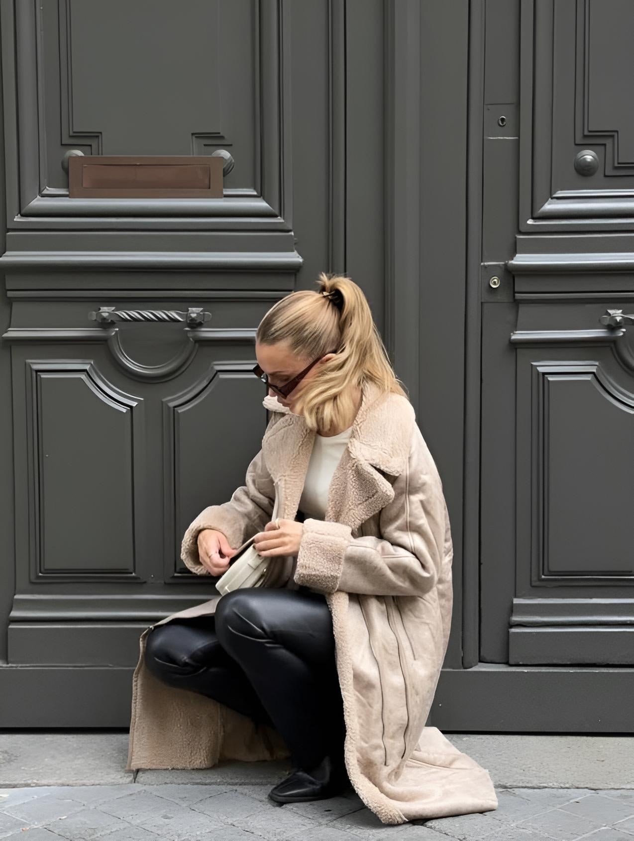 LONG AVIATOR COAT WITH FAUX FUR INSIDE