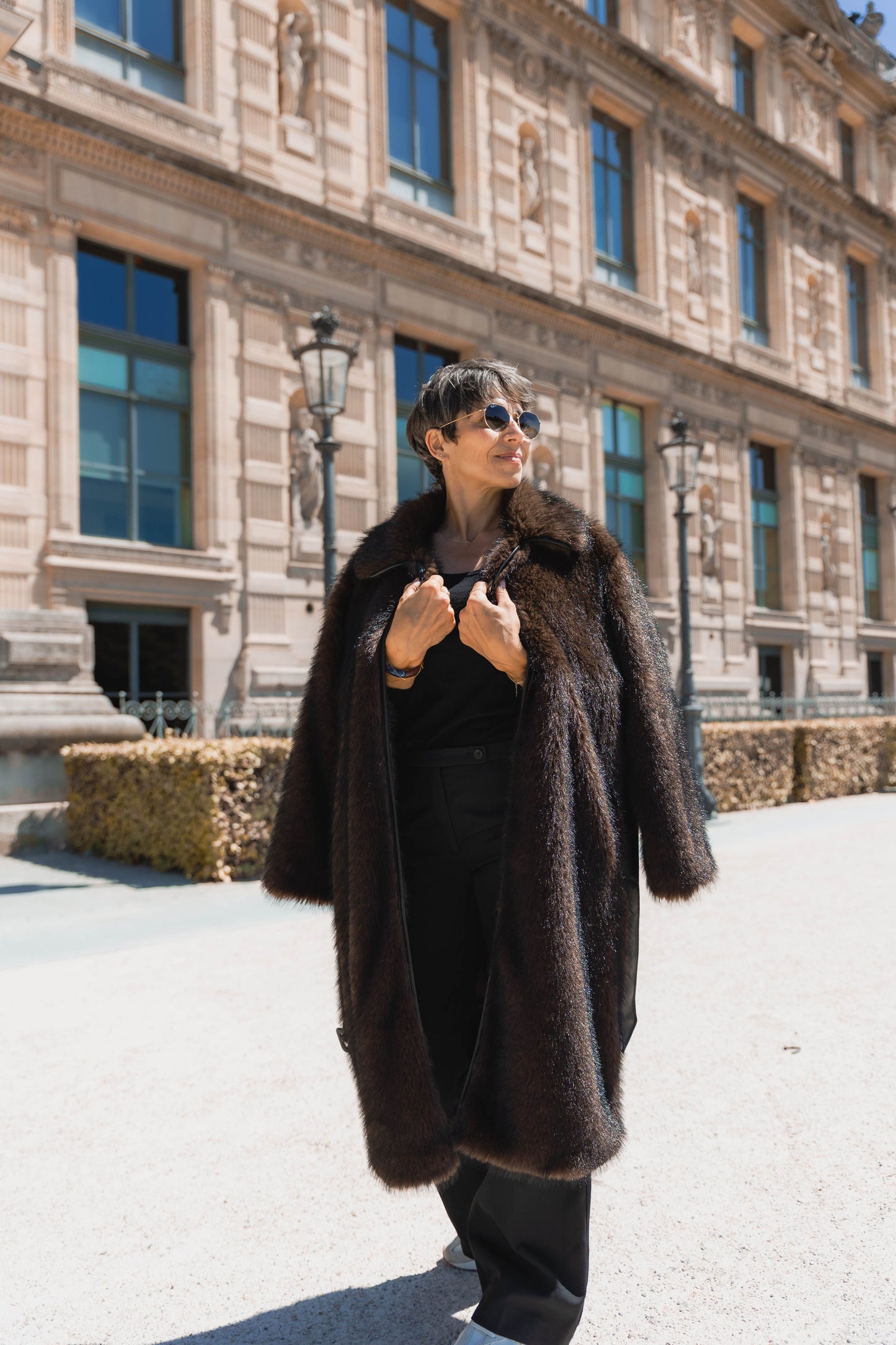 Faux Fur Coat with Faux Leather Belt