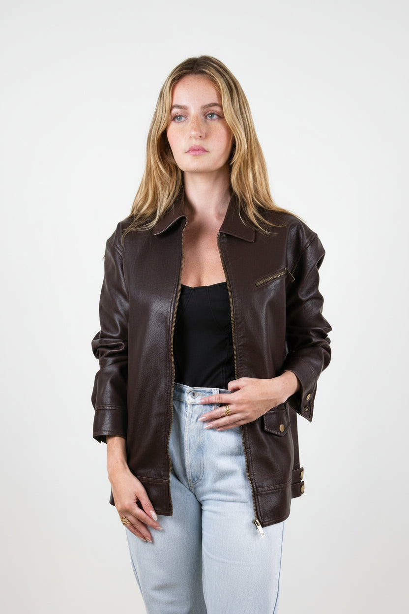 CHAQUETA VINTAGE DE CUERO SINTÉTICO