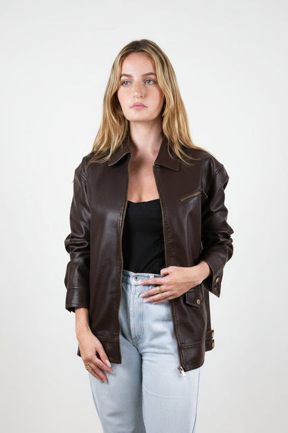 CHAQUETA VINTAGE DE CUERO SINTÉTICO